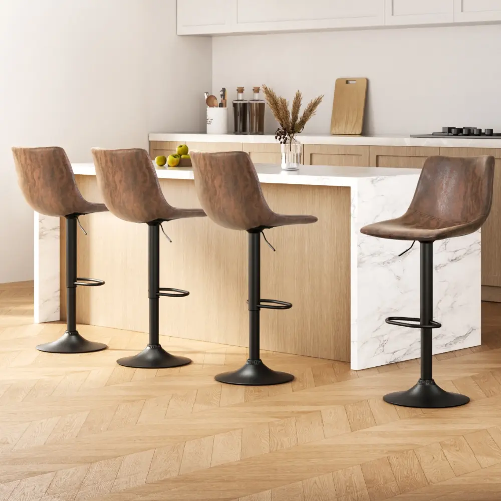 Artiss 4x Bar Stools Vintage Leather Swivel Gas Lift Brown - Furniture