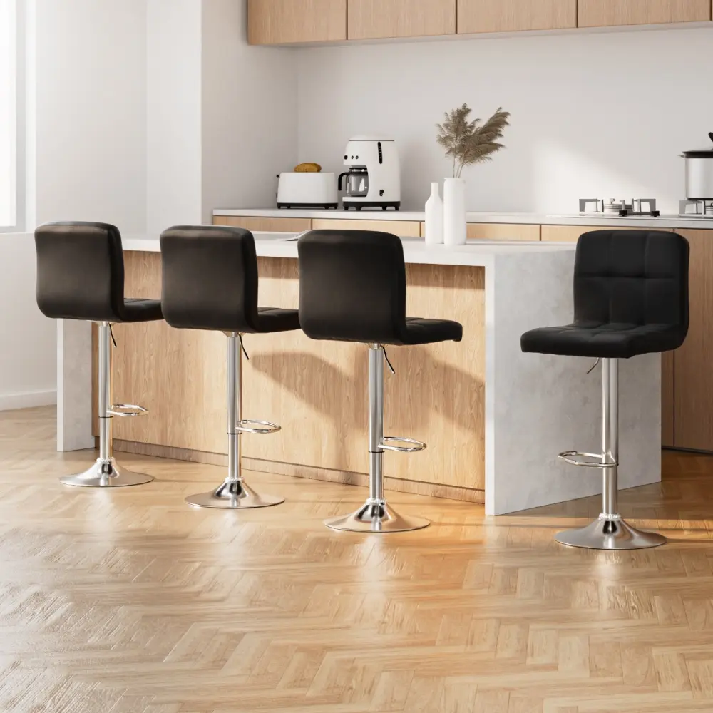 Artiss 4x Bar Stools Leather Gas Lift Black - Furniture