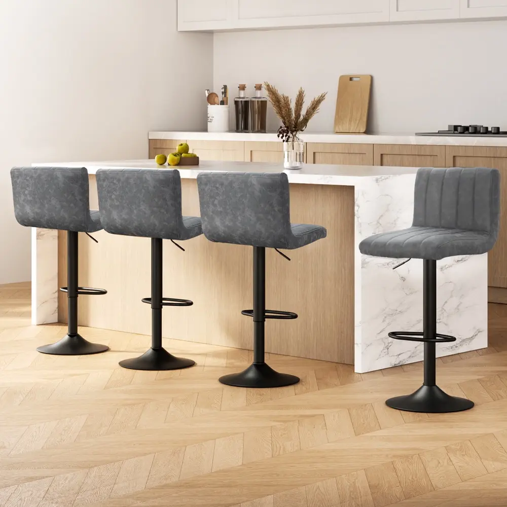 Artiss 4x Bar Stools Vintage Leather Gas Lift Grey - Furniture