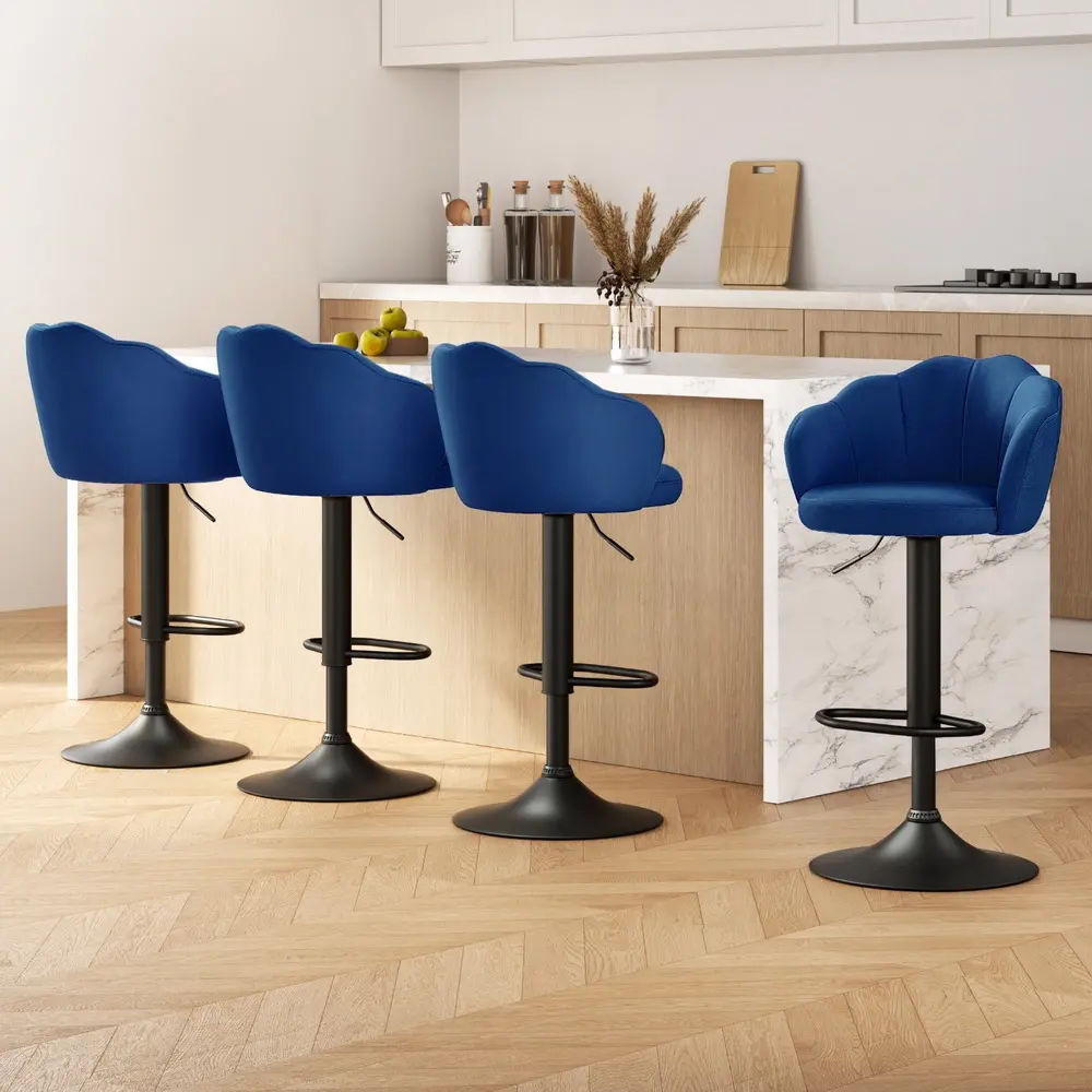 Artiss 4x Bar Stools Gas Lift Velvet Blue - Furniture