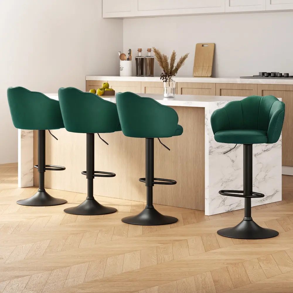 Artiss 4x Bar Stools Gas Lift Velvet Green - Furniture