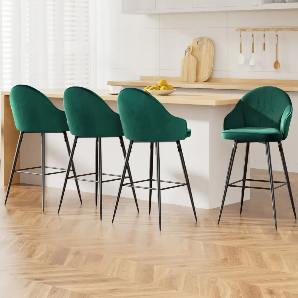 Artiss 4x Bar Stools Velvet Swivel Metal Legs Green - Furniture