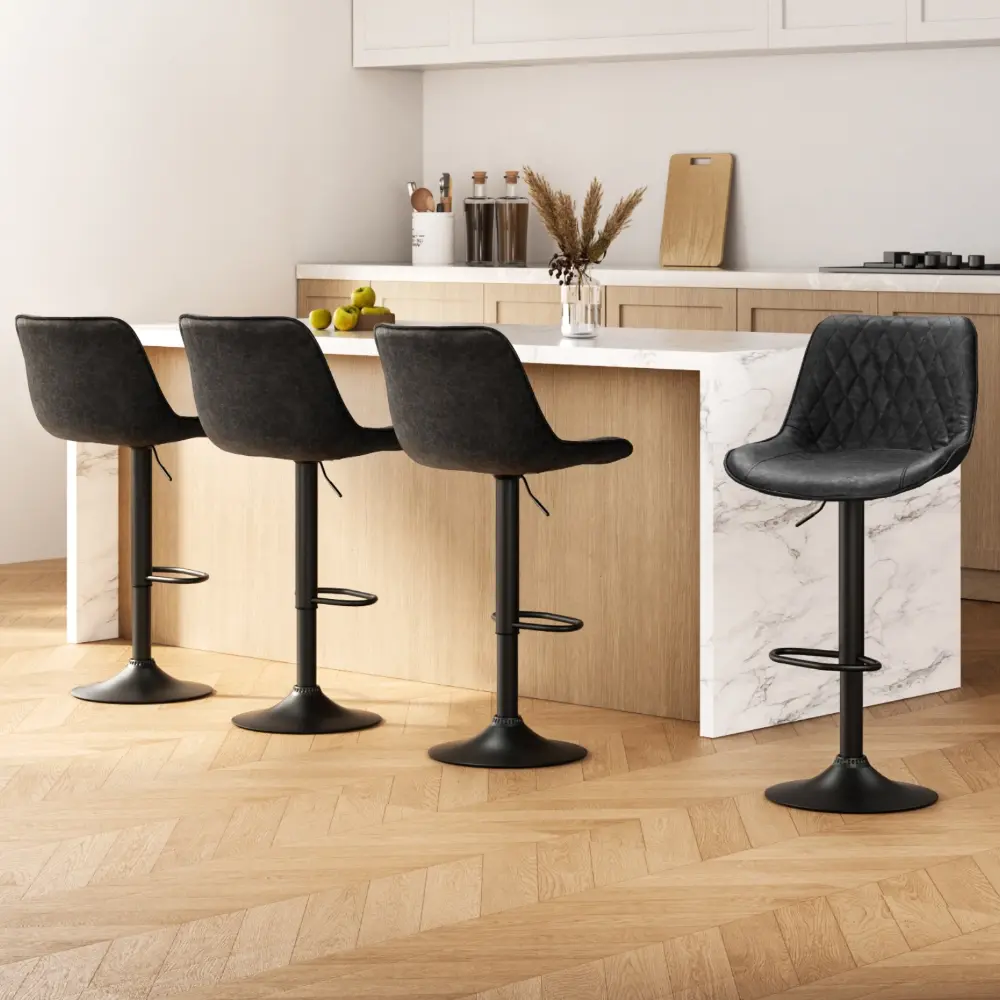 Artiss 4x Bar Stools Gas Lift Vintage Leather Black - Furniture