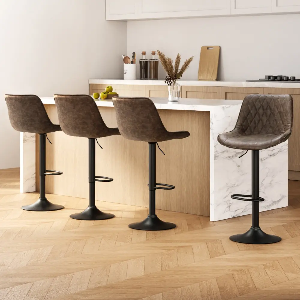 Artiss 4x Bar Stools Gas Lift Vintage Leather Brown - Furniture