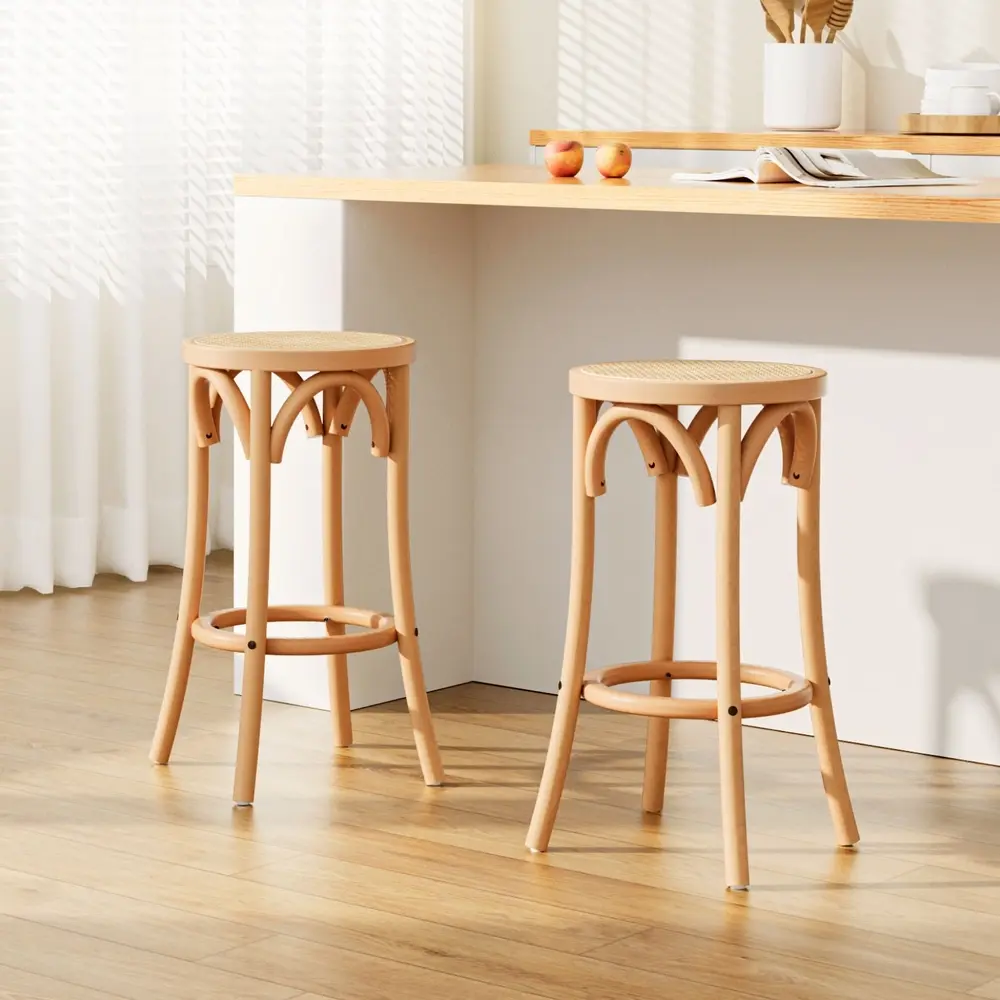Artiss 2x Bar Stoosl Rattan Seat Wooden - Furniture