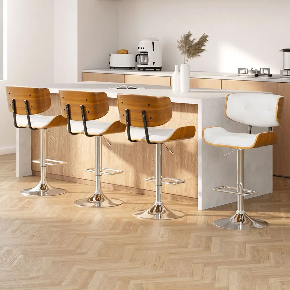 Artiss 4x Bar Stools Gas Lift Leather White - Furniture