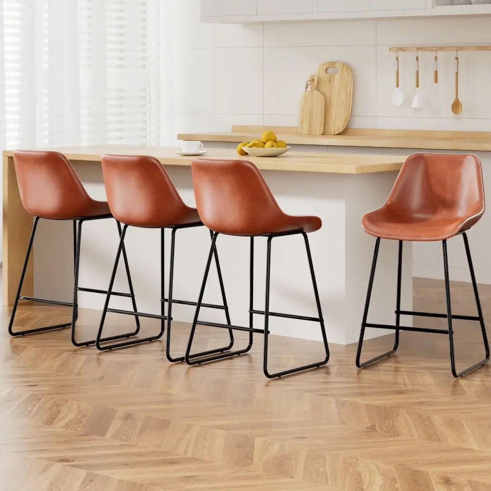 Artiss 4x Bar Stools Leather Padded Metal Legs Brown - Furniture