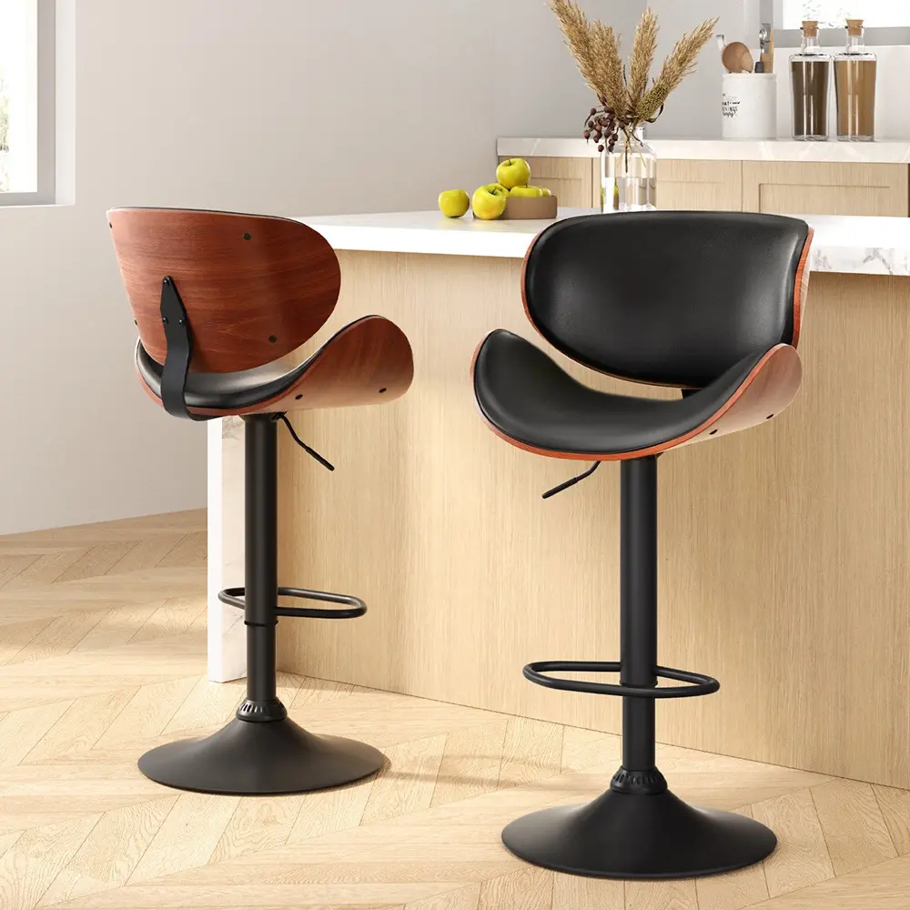 Artiss 2x Bar Stools Gas Lift Leather Padded Black - Furniture