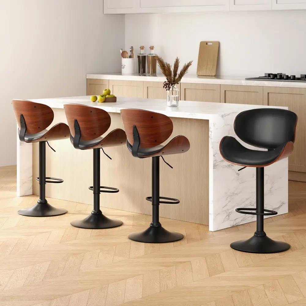 Artiss 4x Bar Stools Gas Lift Leather Padded Black - Furniture