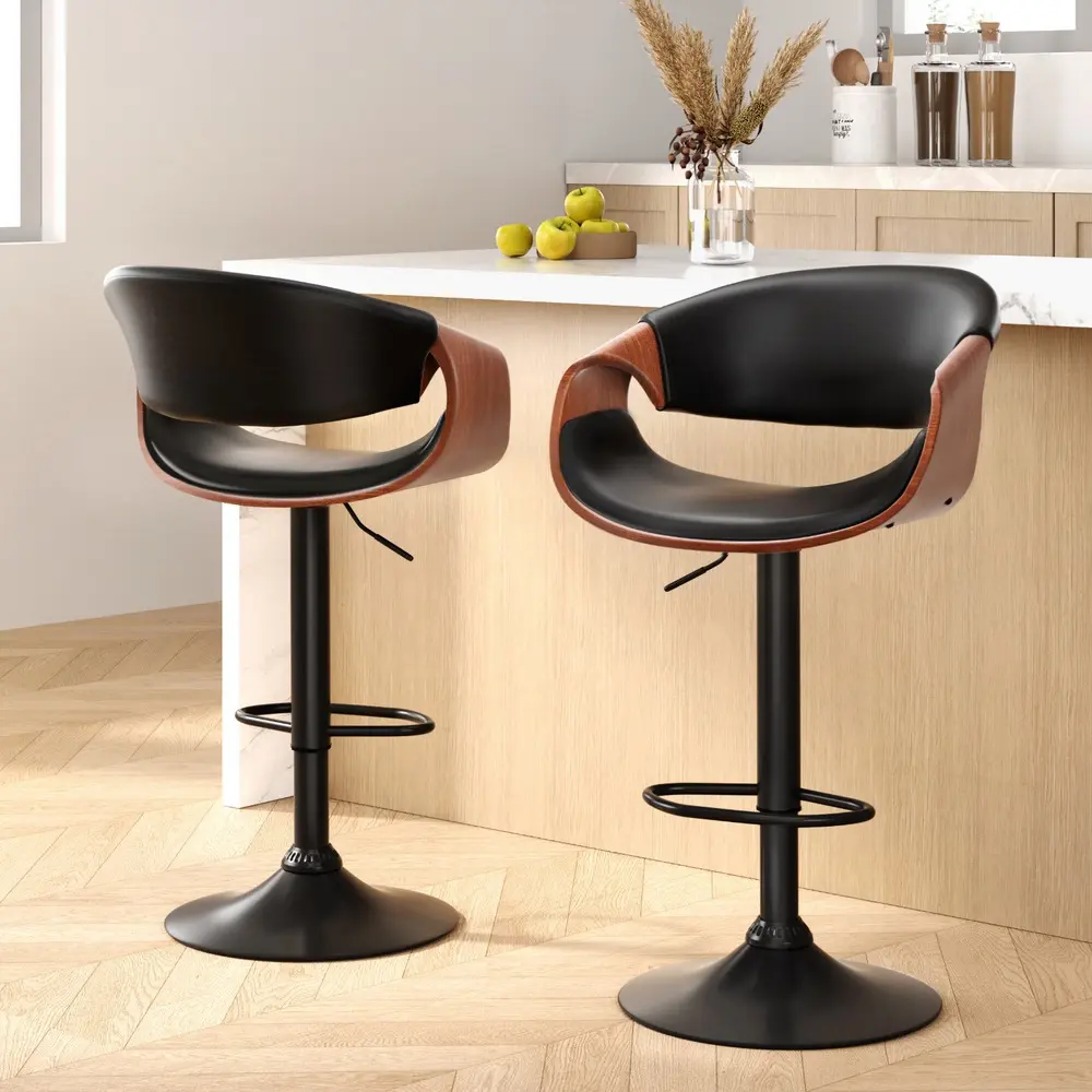 Artiss 2x Bar Stools Gas Lift Leather w/Armrest - Furniture