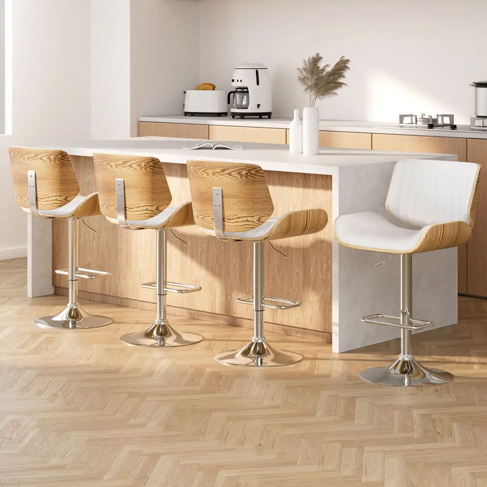Artiss 4x Bar Stools Adjustable Leather Chairs - Furniture