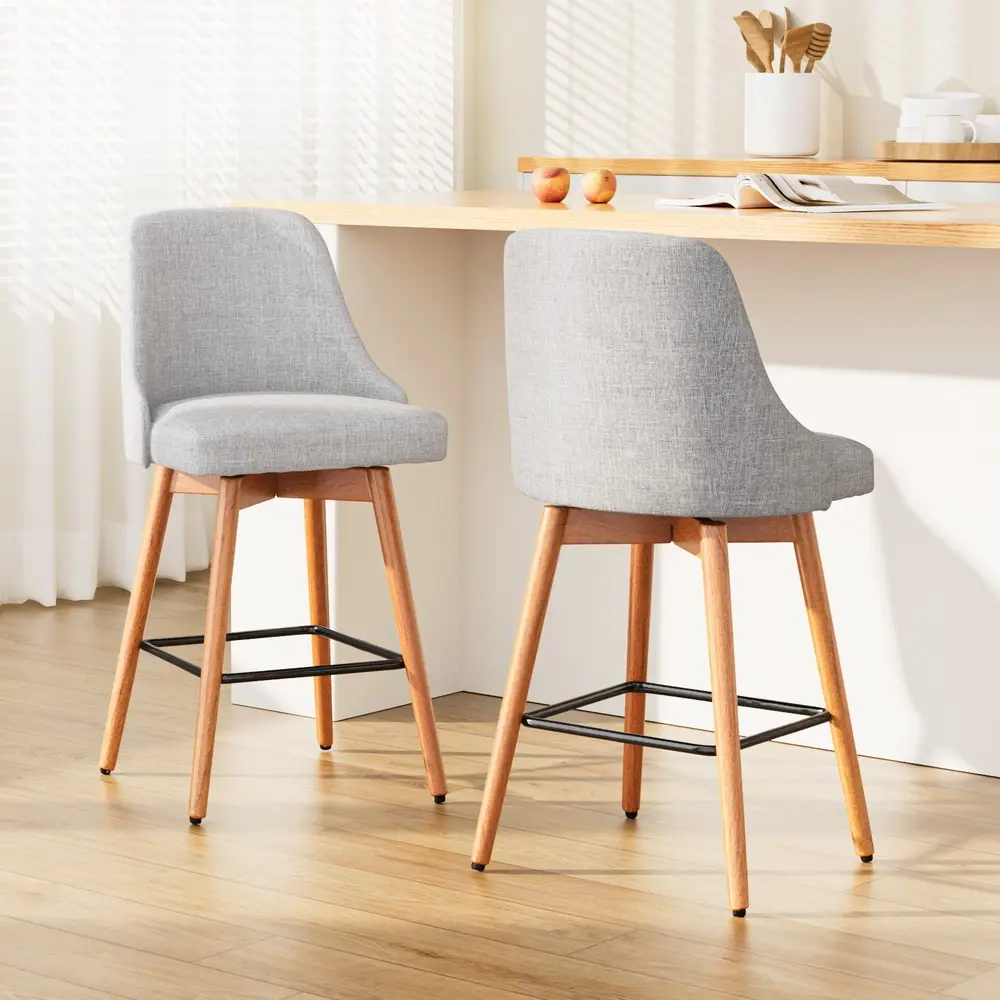 Artiss 2x Bar Stools Swivel Seat Wooden Grey - Furniture
