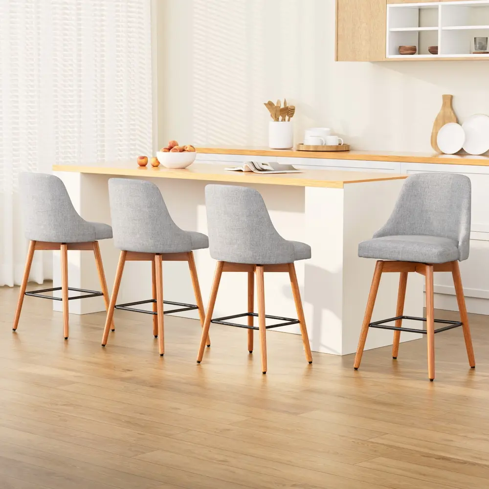 Artiss 4x Bar Stools Swivel Seat Wooden Grey - Furniture