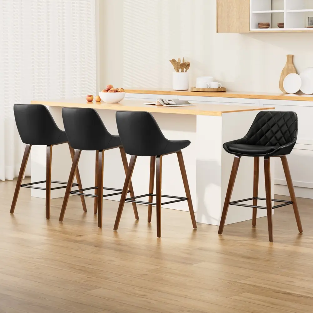 Artiss 4x Bar Stools PU Seat Wooden - Furniture