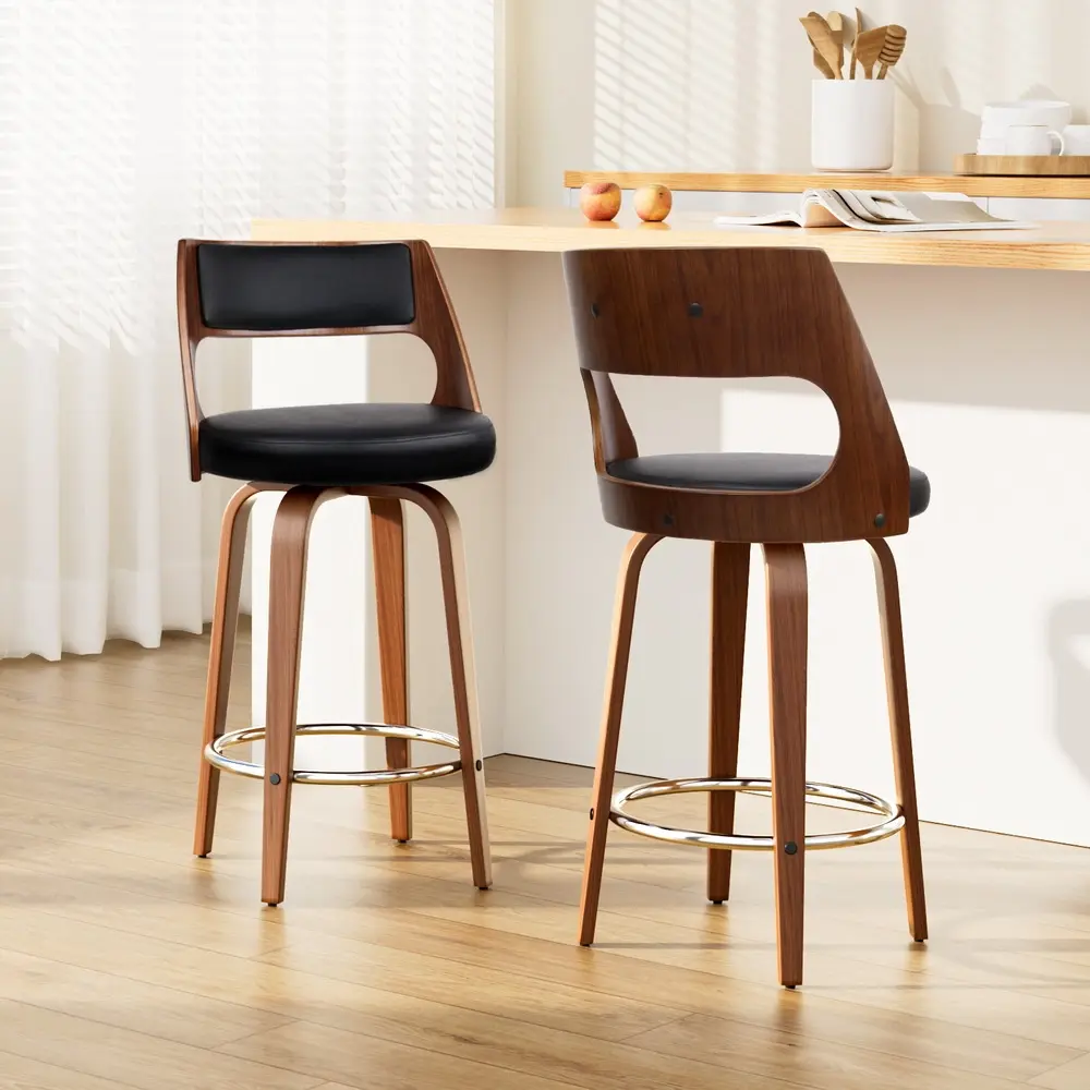 Artiss 2x Bar Stools Swivel Leather Chair 65cm - Furniture