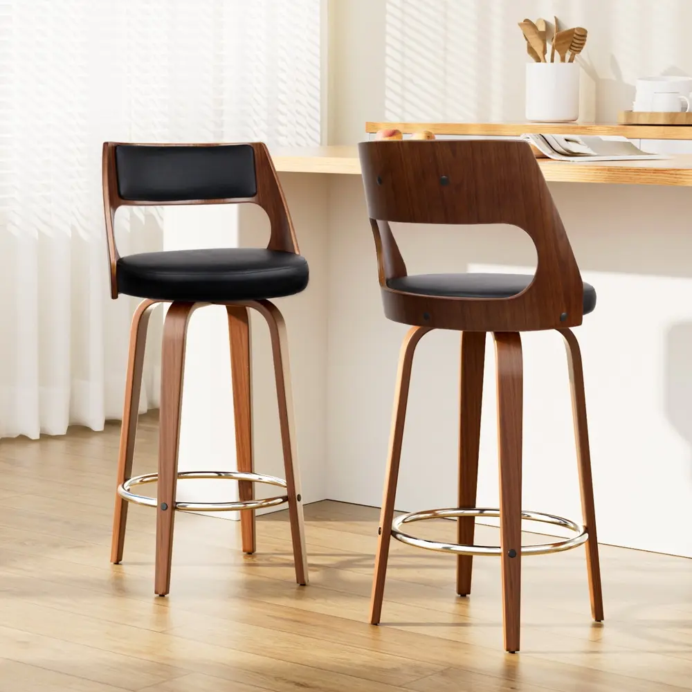 Artiss 2x Bar Stools Swivel Leather Chair 76cm - Furniture