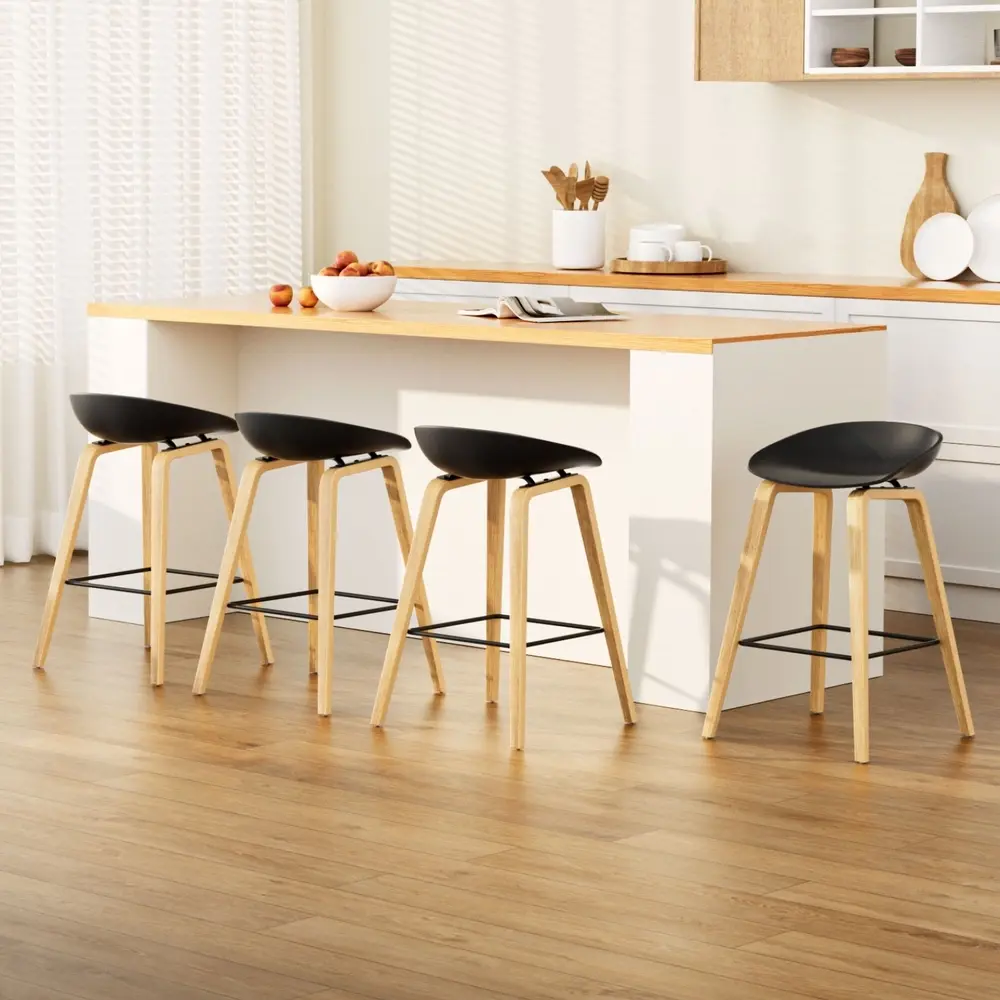 4x Artiss Bar Stools Kitchen Counter Stool Dining Chairs Wooden Black - Furniture