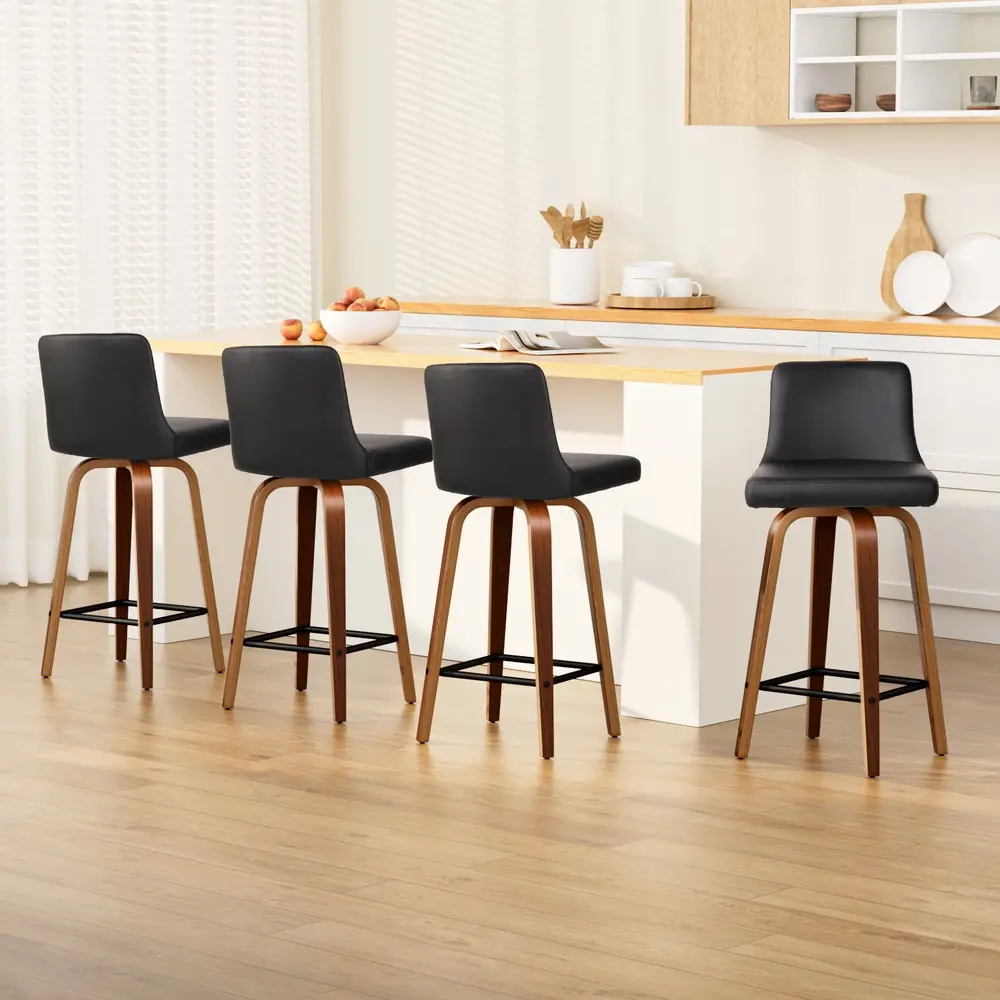 Artiss 4x Bar Stools Swivel Leather Padded Wooden - Furniture