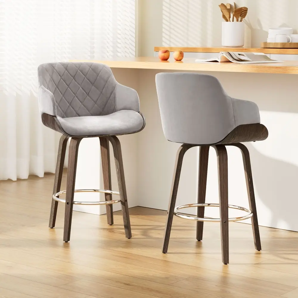 Artiss 2x Bar Stools Swivel Velvet Padded Wooden - Furniture