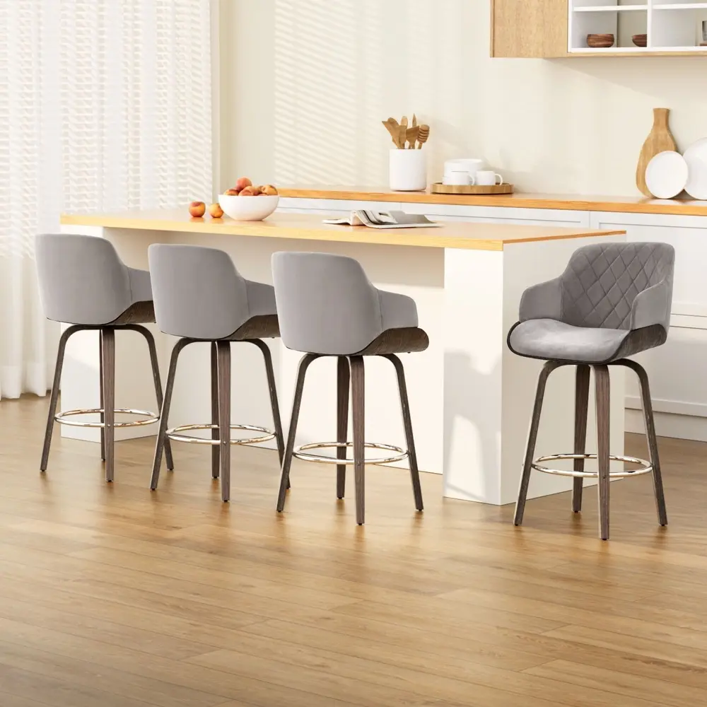 Artiss 4x Bar Stools Swivel Velvet Padded Wooden - Furniture