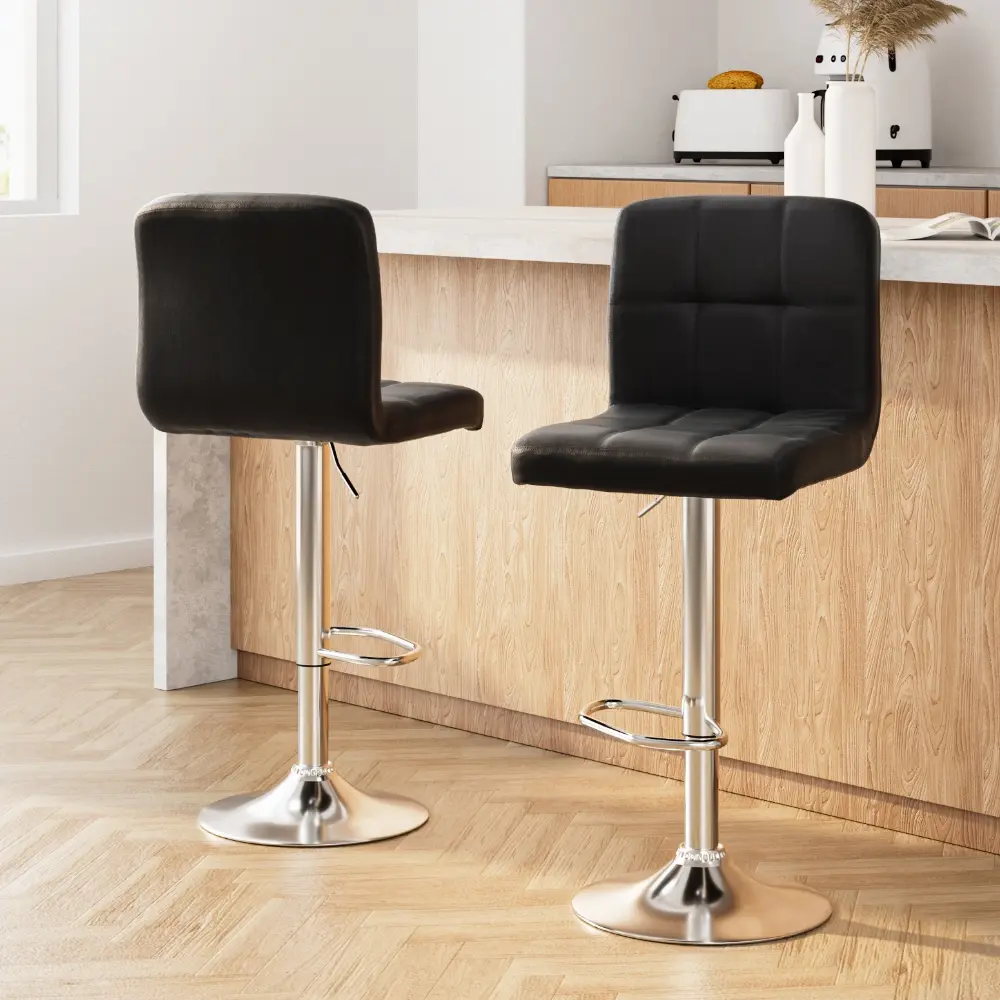 Artiss 2x Bar Stools Leather Gas Lift Black - Furniture