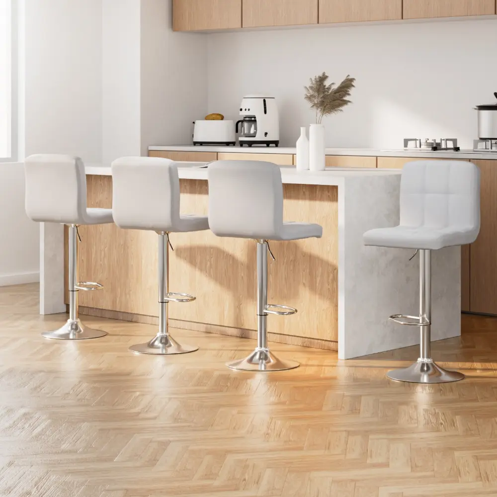 Artiss 4x Bar Stools Leather Gas Lift White - Furniture