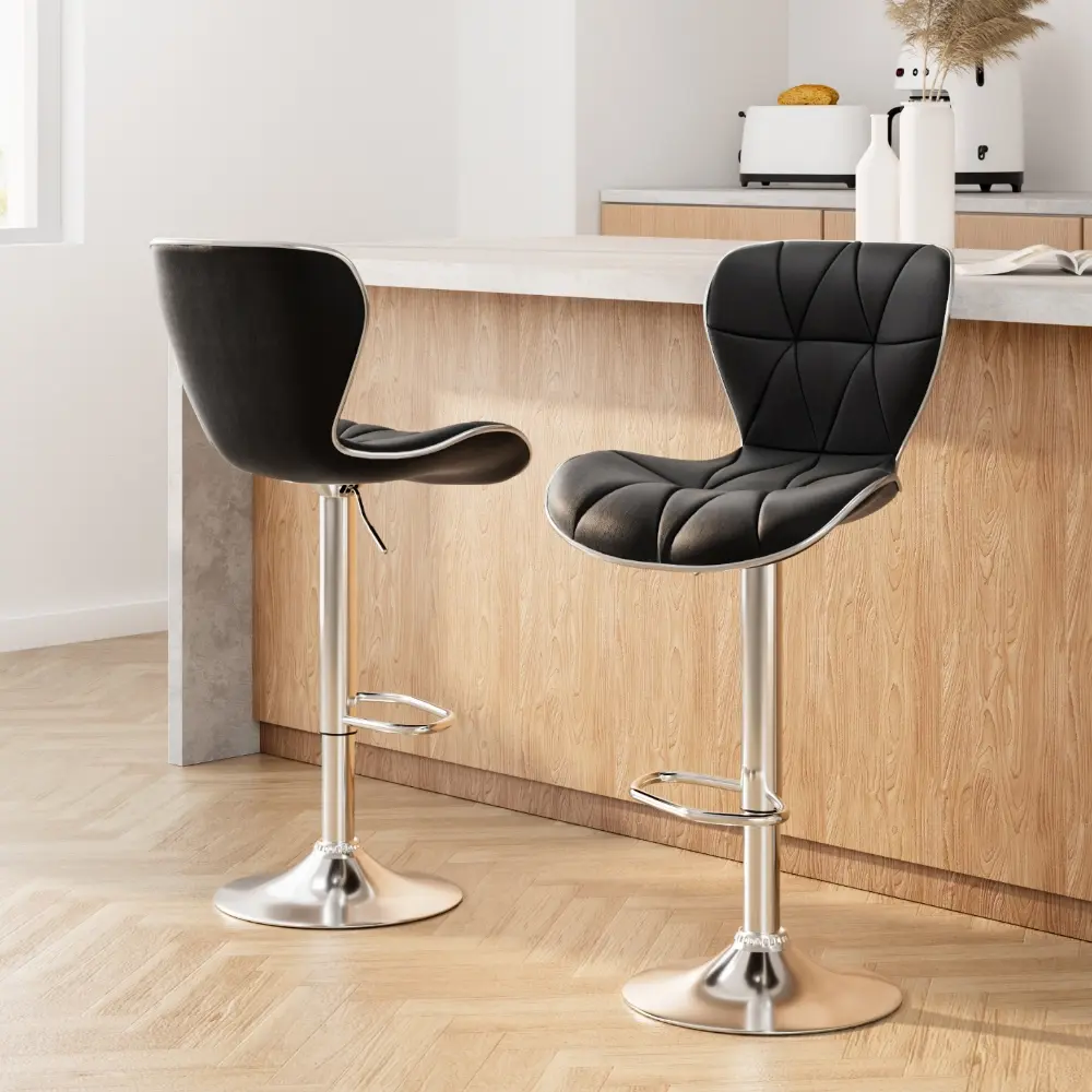 Artiss 2x Bar Stools Gas Lift Leather Seat Black - Furniture