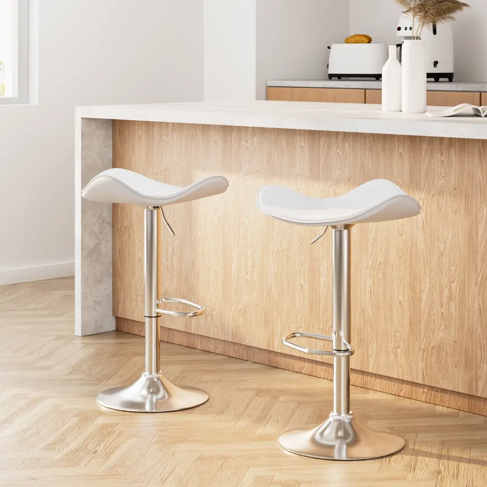 Artiss 2x Bar Stools Leather Gas Lift Chair White - Furniture
