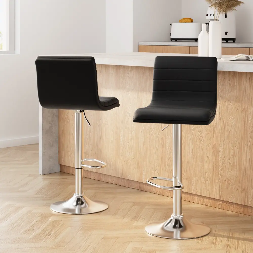 Artiss 2x Bar Stools Padded Leather Gas Lift Black - Furniture
