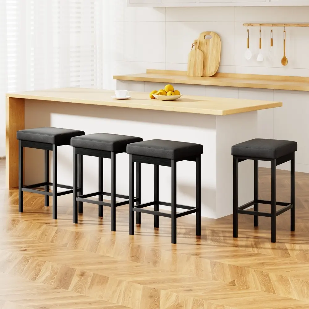 A Set of 4 Artiss Metal Bar Stools PU Seat Dining Counter Chairs - Furniture