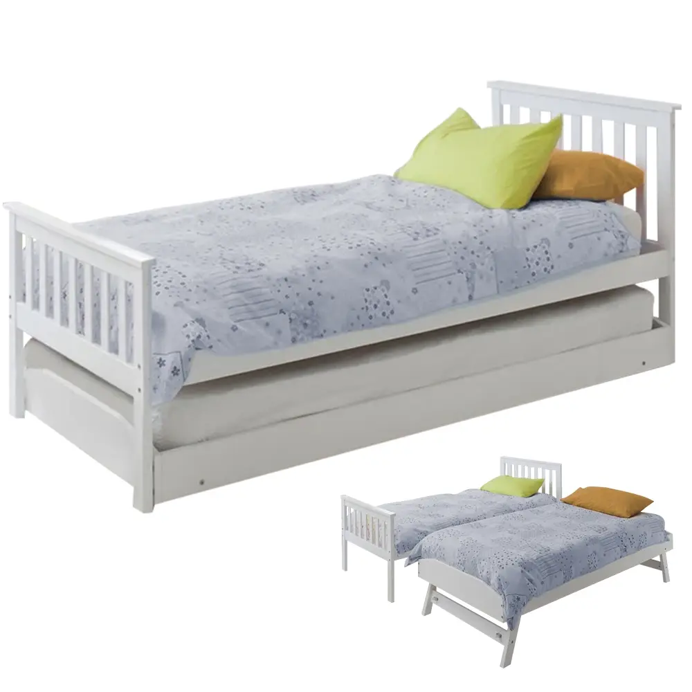 KINGSTON SLUMBER Wooden Single Bed Frame w/ Pop Up Trundle, for Kids Bedroom, White - Up to 70% Off Kids & Baby Furniture