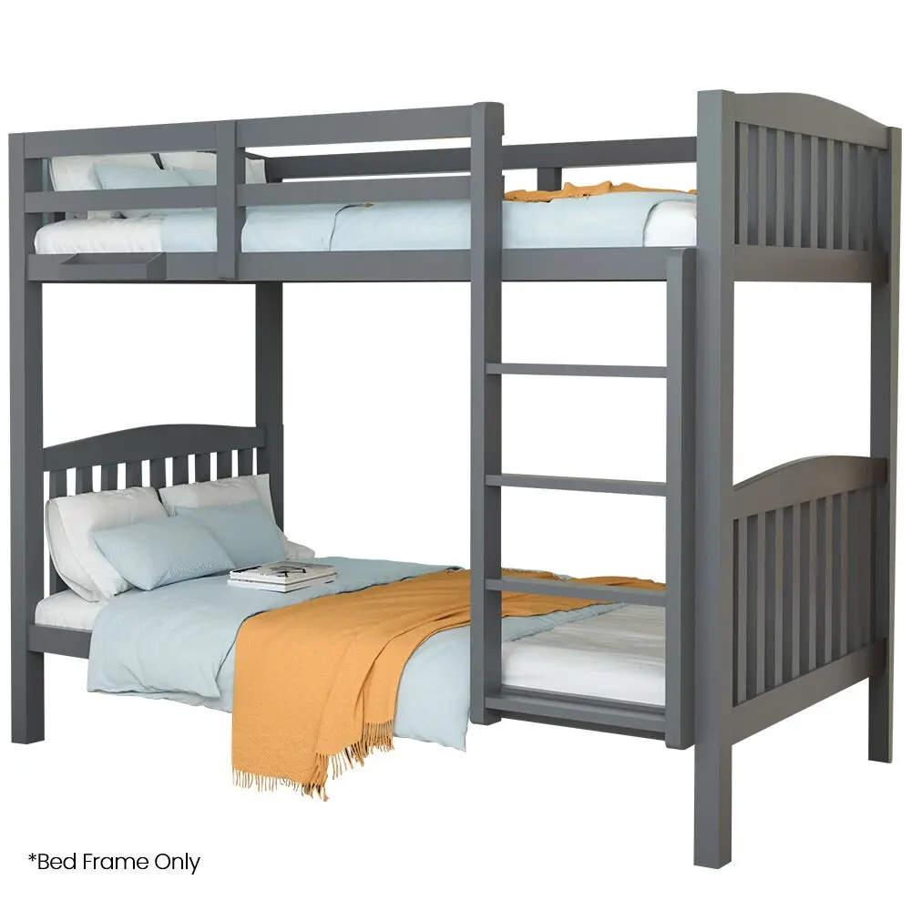 Kingston Slumber Single Bunk Bed Frame Solid Pine Wood Timber, Modular Design, Grey - Top Selling Beds
