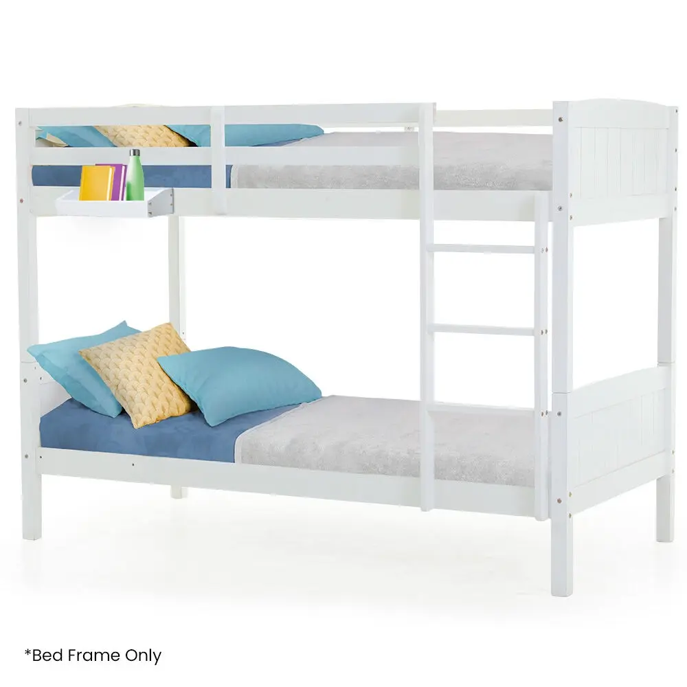 Kingston Slumber Single Bunk Bed Frame Solid Pine Wood Timber, Modular Design, White - Furniture