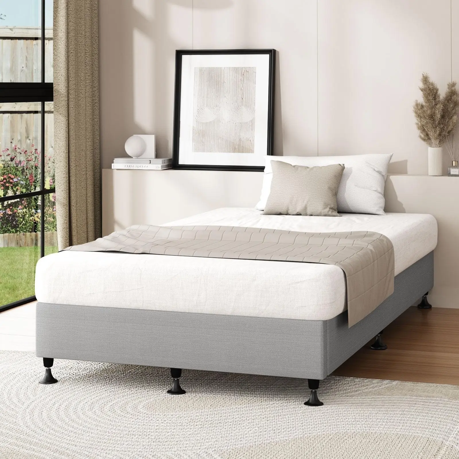 Oikiture Bed Frame Single Size Bed Base Platform Grey - Furniture