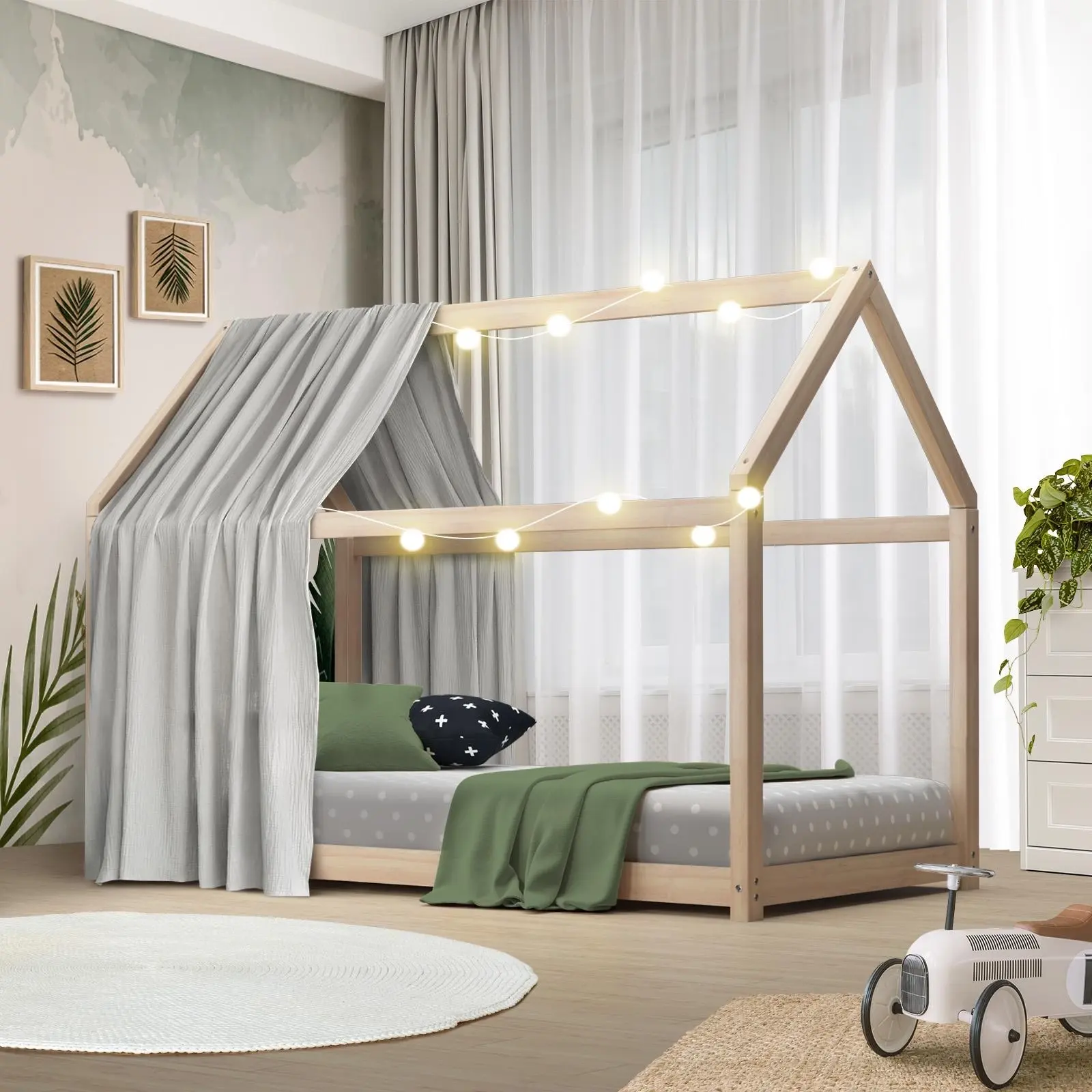 Oikiture Wooden Bed Frame Single Wood Mattress Base Pine Timber Platform - Furniture