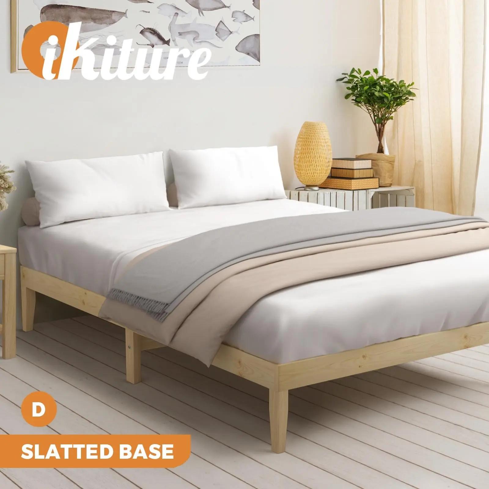 Oikiture Bed Frame Double Size Wooden Bed Base A8 - Top Selling Beds