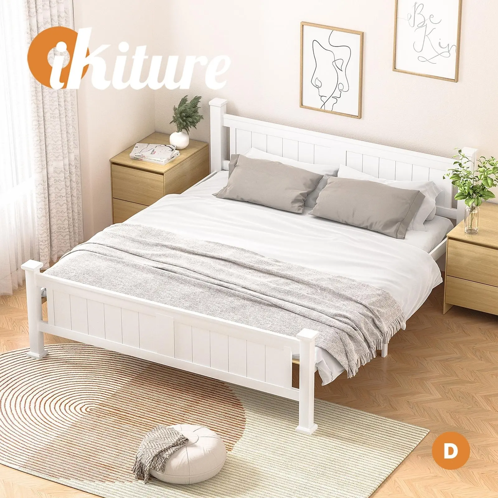 Oikiture Bed Frame Double Size Pine Wooden Timber Base Platform Bedroom - Furniture
