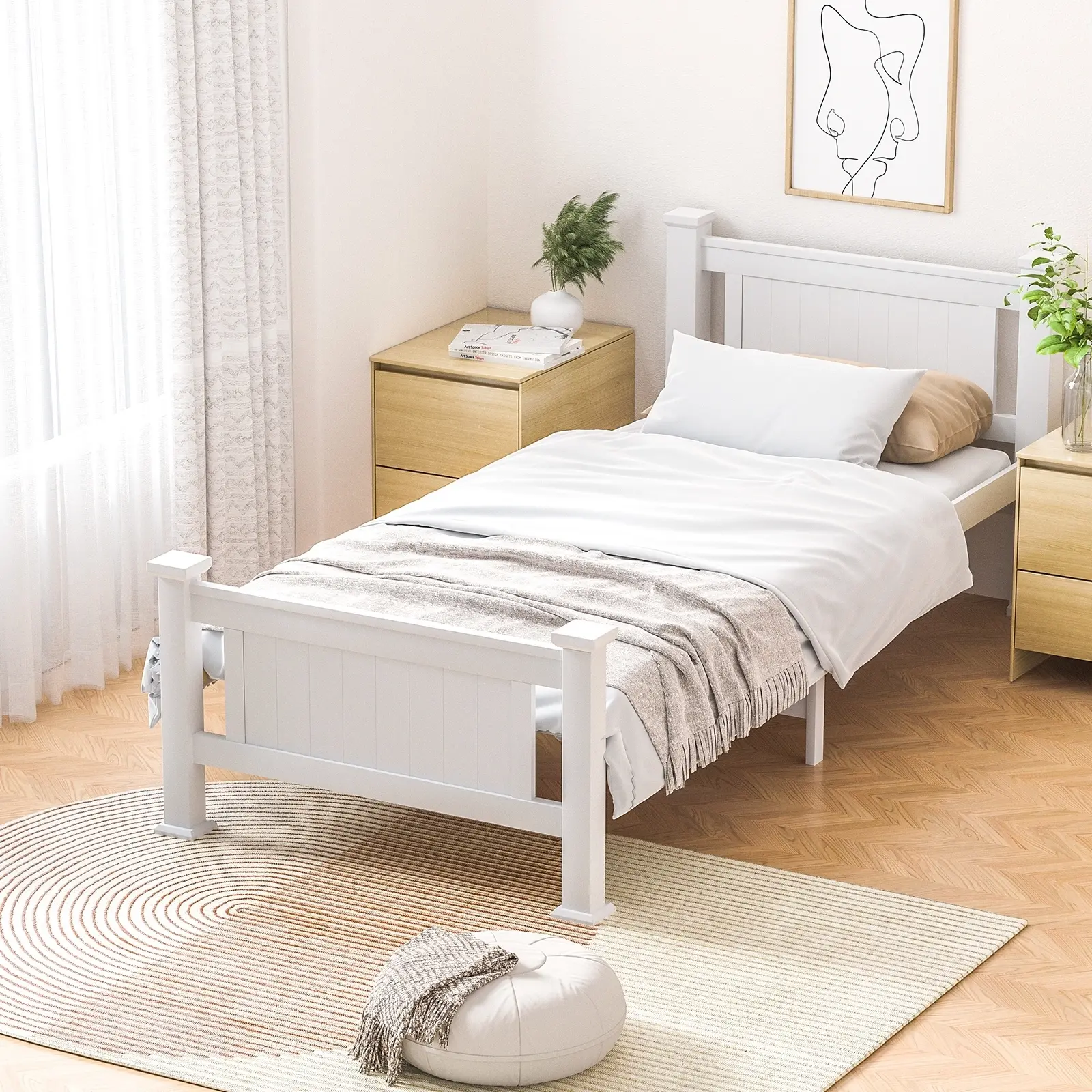 Oikiture Bed Frame Single Size Pine Wooden Timber Base Platform Bedroom - Furniture