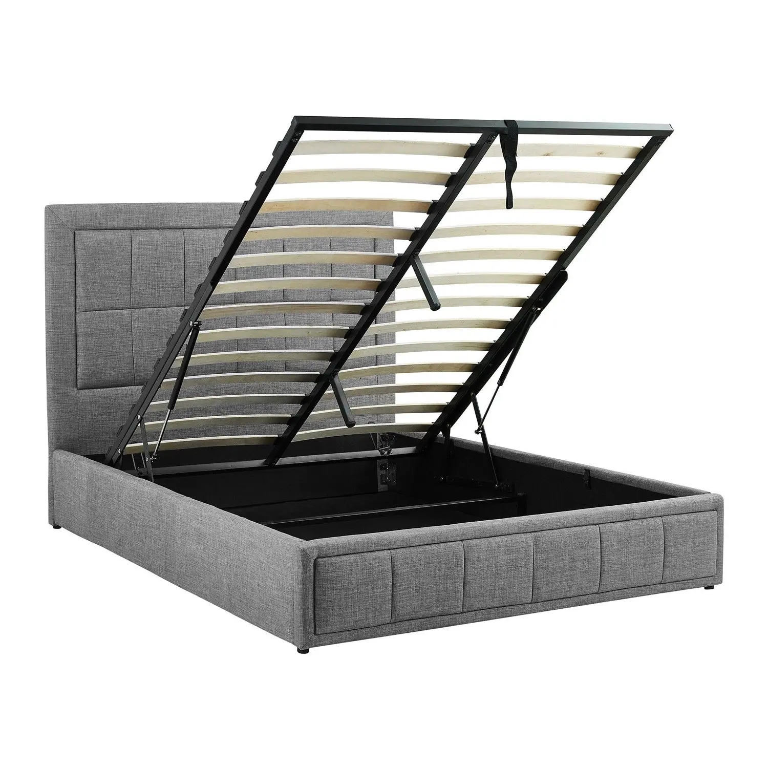 Foret Bed Frame Queen Gas Lift Storage Base Bedroom Furniture Fabric Gray Grey