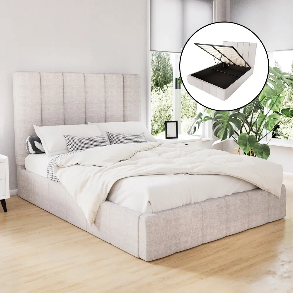 Artiss Bed Frame Double Size Beige TETTE - Furniture
