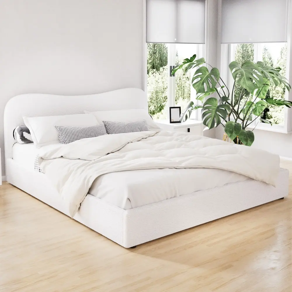 Artiss Bed Frame King Size Boucle DARA WH-ABC