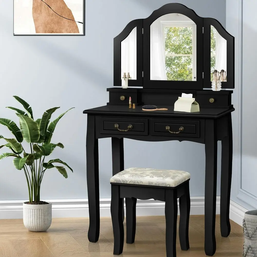 Alfordson Dressing Table Stool Set Foldable Black - Furniture