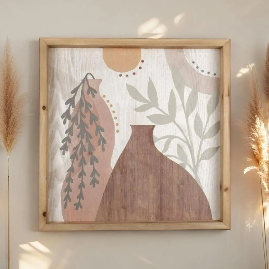 Willow & Silk Framed Tropics w/Abstract Vase Wall Art Print - Home & Garden