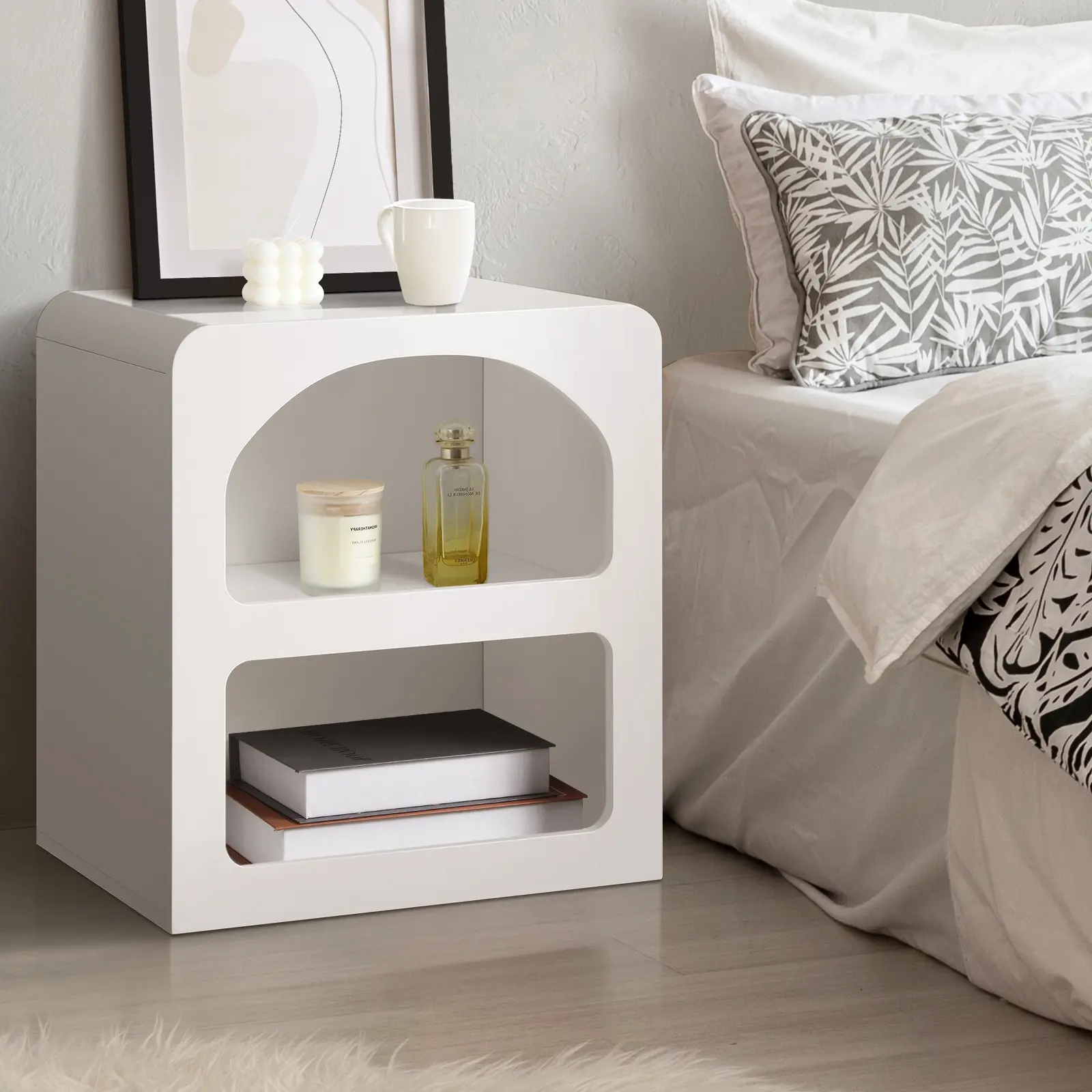 Oikiture Bedside Table Display Shelf Storage Cabinet Nightstand White - Furniture