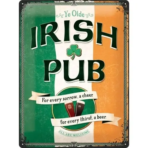 Nostalgic Art Sign Irish Pub 30x40cm Large Metal Sign Home Wall Hanging Decor - Home & Garden