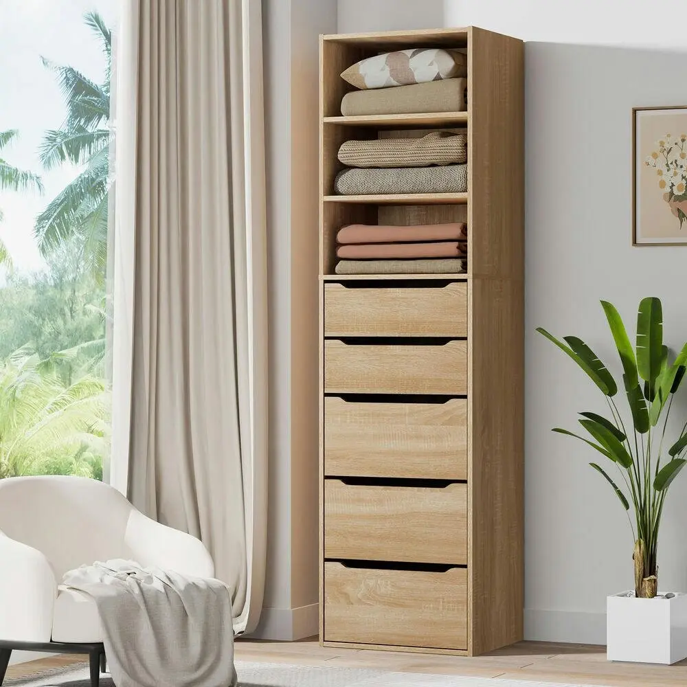 Alfordson Wardrobe Clothes Cabinet 5 Drawers Wood - Furniture
