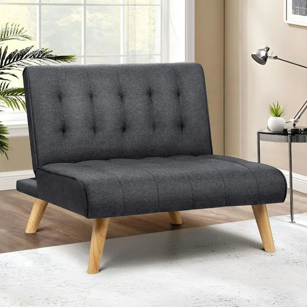 Alfordson Sofa Bed Single Seater Lounge Chair Fabric Grey - Furniture