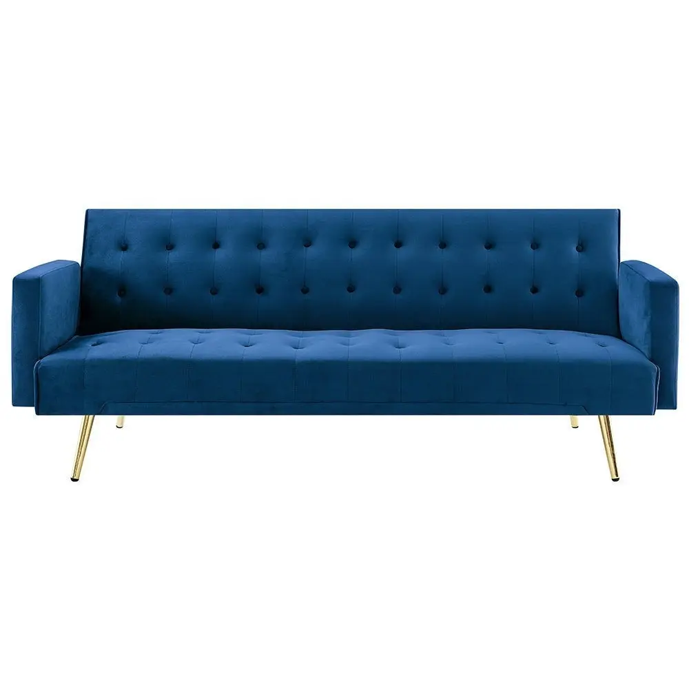 Foret 3 Seater Sofa Bed Lounge Recliner Couch Futon Chair Velvet Fabric Blue - Furniture