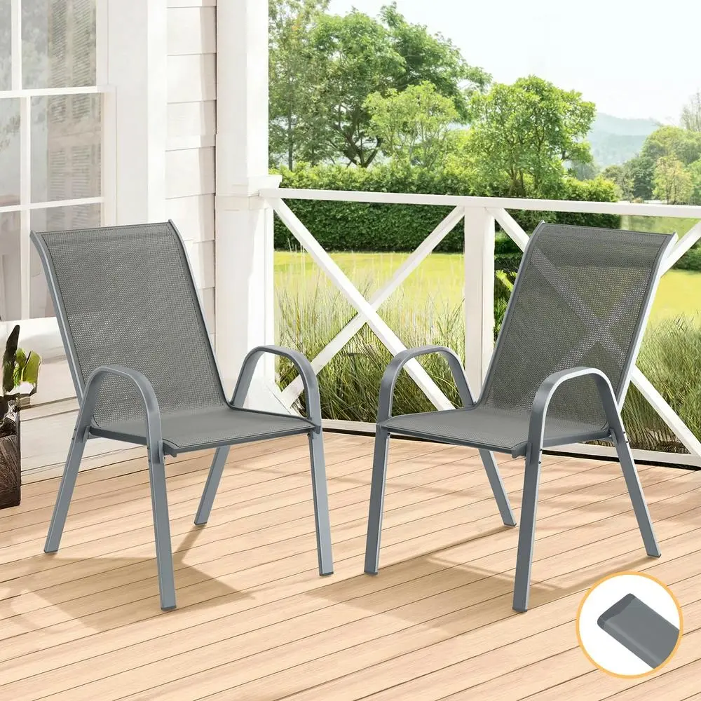 Alfordson 2x Outdoor Lounge Chairs Patio Dining Furniture Garden Stackable Grey - Up to 65% off Outdoor Furniture