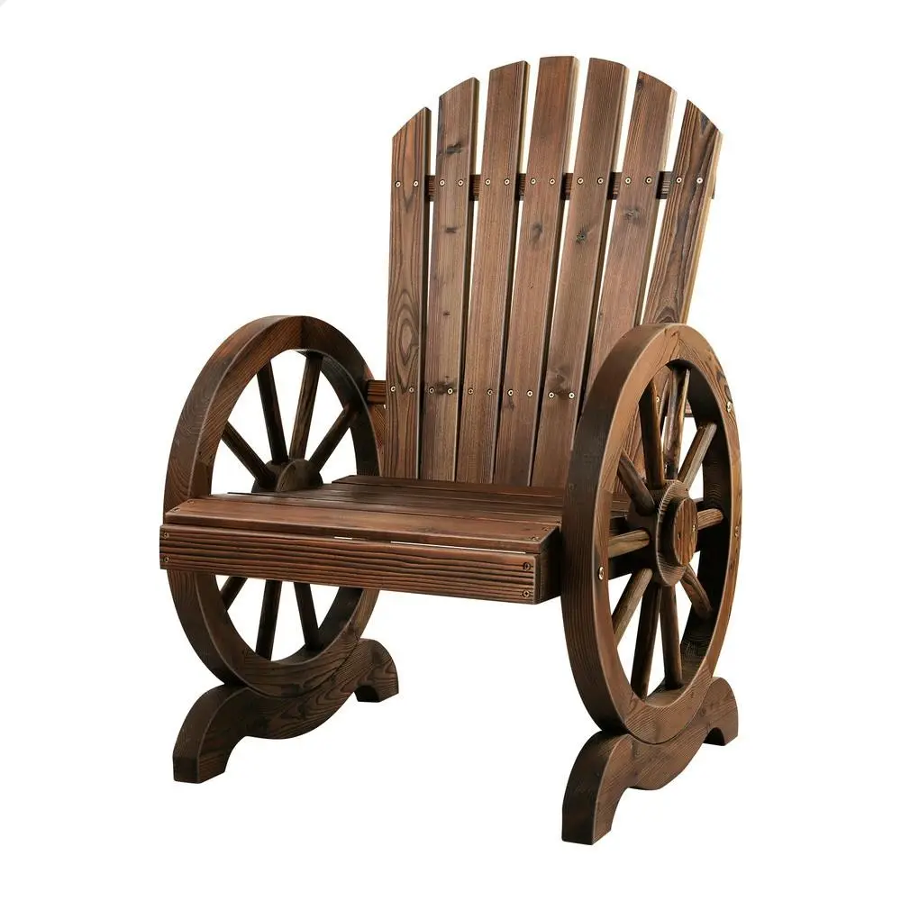 Alfordson Outdoor Wagon Wheel Chair Garden Wooden Seat Patio Lounge Charcoal - Furniture